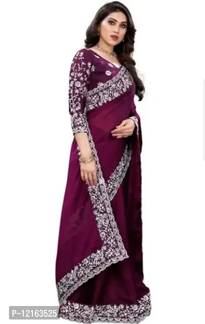 BE Banarasi Embroidered Purple Colour Satin Saree With Blouse-thumb0