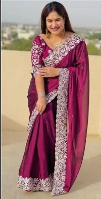 BE Banarasi Embroidered Purple Colour Satin Saree With Blouse-thumb2