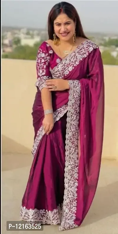BE Banarasi Embroidered Purple Colour Satin Saree With Blouse-thumb3