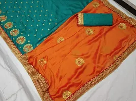 BE Bollywood Embroidered Green, Orange Colour Paper Silk Saree With Blouse-thumb1
