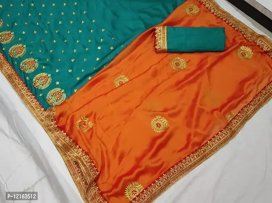 BE Bollywood Embroidered Green, Orange Colour Paper Silk Saree With Blouse-thumb2