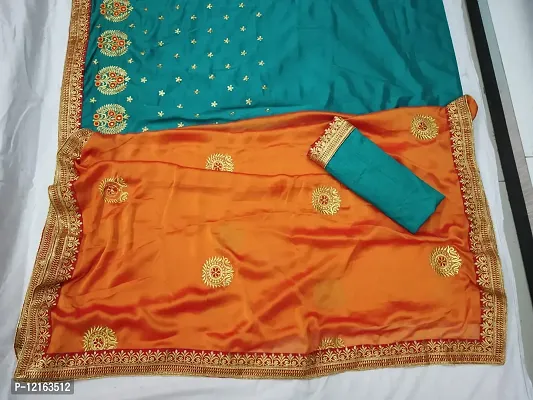 BE Bollywood Embroidered Green, Orange Colour Paper Silk Saree With Blouse-thumb3