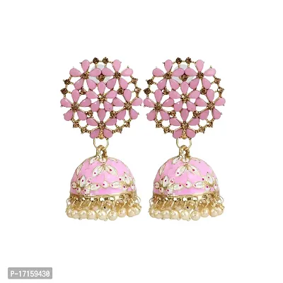 Starvis Pink Meenakari Ethnic Earrings Handcrafted Style Traditional Gold Plated Chandbali Jhumka/Jhumki Earrings for Women and Girls.-thumb0