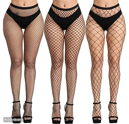 Starvis Womens High Waist Tights Fishnet Stockings Thigh High Pantyhose (Pack of 3 | Black)-thumb0