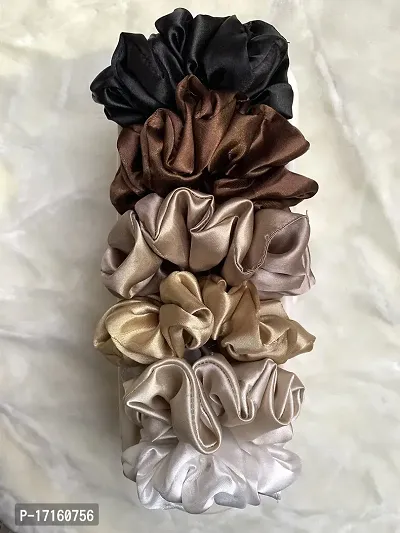 Starvis Satin Scrunchies For Women and Girls Fluffy 6 Dark color Set, Hair Band for Women,Scrunchy Silk hair ties,Rubber Band,Large Scurnchies, Scrunchie Gift Set for Girls, Women, Mom, Sister-thumb3