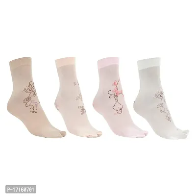 Starvis Ankle Length Floral Printed Cotton Colorful Thumb Socks For Women/Girls-Combo of 4 Pair Free Size