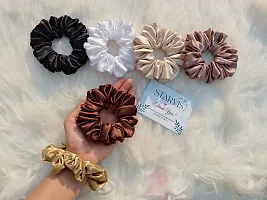 Starvis Satin Scrunchies For Women and Girls Fluffy 6 Dark color Set, Hair Band for Women,Scrunchy Silk hair ties,Rubber Band,Large Scurnchies, Scrunchie Gift Set for Girls, Women, Mom, Sister-thumb1