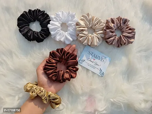 Starvis Satin Scrunchies For Women and Girls Fluffy 6 Dark color Set, Hair Band for Women,Scrunchy Silk hair ties,Rubber Band,Large Scurnchies, Scrunchie Gift Set for Girls, Women, Mom, Sister-thumb2