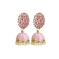 Starvis Pink Meenakari Ethnic Earrings Handcrafted Style Traditional Gold Plated Chandbali Jhumka/Jhumki Earrings for Women and Girls.-thumb1