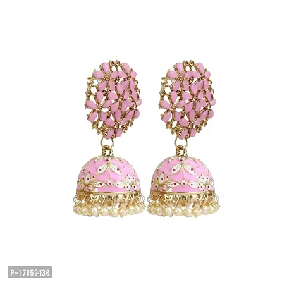 Starvis Pink Meenakari Ethnic Earrings Handcrafted Style Traditional Gold Plated Chandbali Jhumka/Jhumki Earrings for Women and Girls.-thumb2