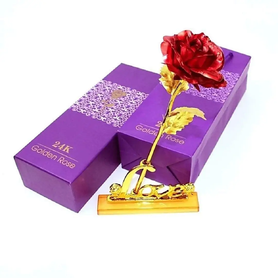 24K gold plated Red rose and Beautiful Love Photo Frame Love Stand With  unique gift box 