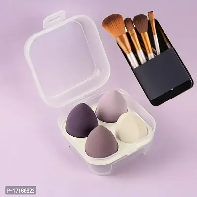 Starvis Starvis 4 Pcs sponge in 1 Storage Box and 12 pc Make up Brushes in Tin box ,Makeup Cosmetic Puff Blender Blending Sponge Brushes, Professional Beauty Set Women Makeup Accessories (Multicolour)-thumb0