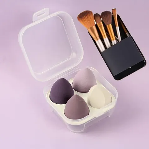 Starvis Starvis 4 Pcs sponge in 1 Storage Box and 12 pc Make up Brushes in Tin box ,Makeup Cosmetic Puff Blender Blending Sponge Brushes, Professional Beauty Set Women Makeup Accessories (Multicolour)