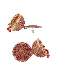 Starvis Pearls Chimes Ethnic Graceful Beautifully Enamelled Brass Chandbali Traditional Kundan Meenakari floral Ethnic Jhumki Dangler Earring For Women(red)-thumb1