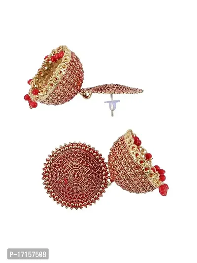 Starvis Pearls Chimes Ethnic Graceful Beautifully Enamelled Brass Chandbali Traditional Kundan Meenakari floral Ethnic Jhumki Dangler Earring For Women(red)-thumb2