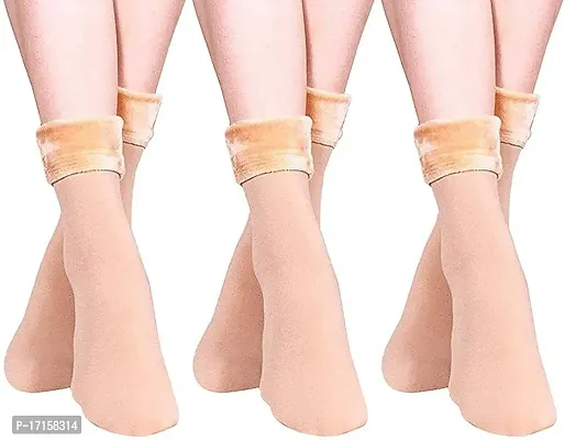 STARVIS Winter Thick Warm Fleece Lined Thermal Velvet Socks without Thumb for Women - 3 Pair (Beige )