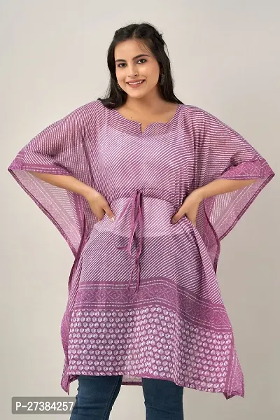 Elegant Purple Printed Cotton Kaftan Kurta For Women-thumb4