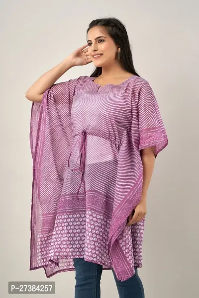 Elegant Purple Printed Cotton Kaftan Kurta For Women-thumb2