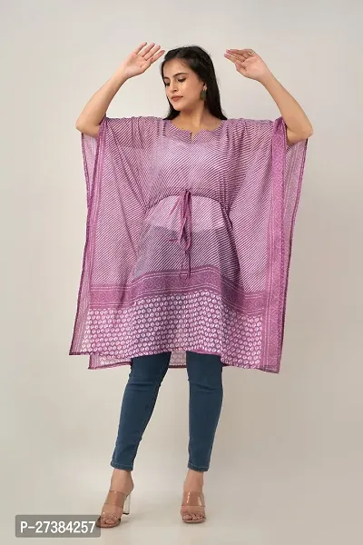 Elegant Purple Printed Cotton Kaftan Kurta For Women-thumb0