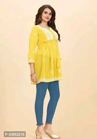 Attractive Yellow Embroidered Georgette Kurta-thumb4