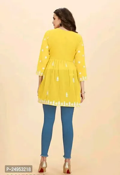 Attractive Yellow Embroidered Georgette Kurta-thumb3