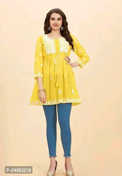 Attractive Yellow Embroidered Georgette Kurta-thumb0