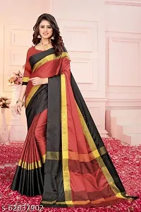 Dream Enterprise Women's Art Cotton Silk Saree With Blouse Piece (Maroon  Black) - 003-thumb1