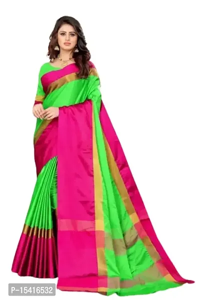 Dream Enterprise Women's Art Cotton Silk Saree With Blouse Piece (Light Green  Pink) - 004-thumb0