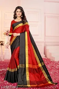 Dream Enterprise Women's Art Cotton Silk Saree With Blouse Piece (Red  Black) - 001-thumb1