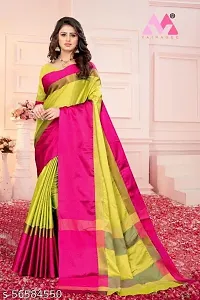 Dream Enterprise Women's Art Cotton Silk Saree With Blouse Piece (Green  Pink) - 008-thumb1