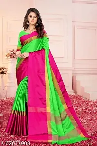 Dream Enterprise Women's Art Cotton Silk Saree With Blouse Piece (Light Green  Pink) - 004-thumb1