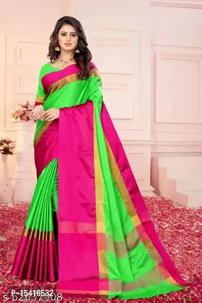 Dream Enterprise Women's Art Cotton Silk Saree With Blouse Piece (Light Green  Pink) - 004-thumb2