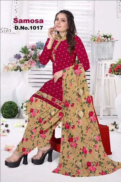 Stylish Butter Crepe Self Design Dress Material with Dupatta For Women