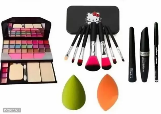 Makeup combo Tya 6155 Makeup Kit  Eyebrow Pencil Black  Liquid Eyeliner  Mascara  Set Of 7 Piece Makeup Brushes  2 Piece Blendar (Set Of 7)-thumb0