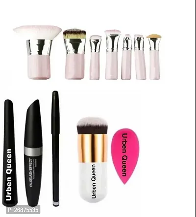 Makeup combo 3 In 1 Mini Pink Brush 1 Round Brush 1 Puff-thumb0