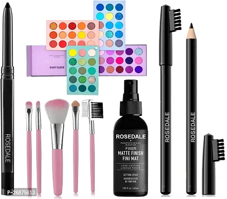 Makeup combo 1 Kajal, 1 Eyebrow Pencil, 5 Makeup Brush, 1 Makeup Fixer, 1 Eyeshadow