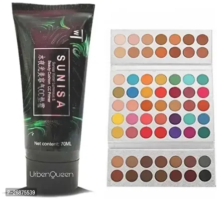 Makeup combo Eyeshadow Palette - Beauty Glazed 63 Colors Pearlescent Matte Eyeshadow Plus Sunisa Cc Air Cushion Primer Korean Mushroom Head Cosmetic Waterproof Primer - 70 Ml-thumb0