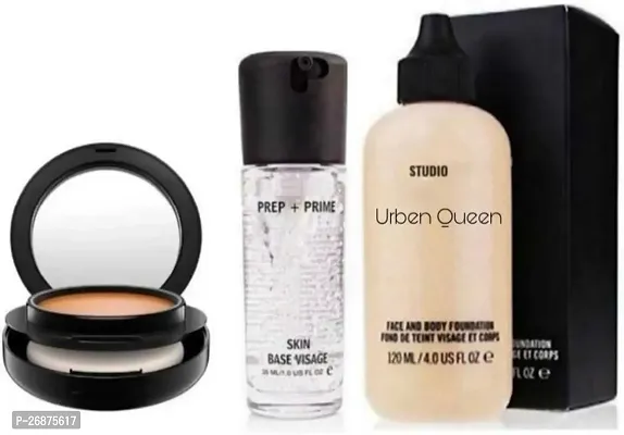 Makeup combo Waterproof Face And Body Foundation And Prep-Primer For Face Makeup And Compact Powder-thumb0