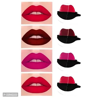 Apple Shape Lips Designed Lipsticks Premium Matte Look for Creamy Lips Long Stay Waterproof Lipsticks 4 PCS Combo (Red 2, Maroon 1, Pink 1)-thumb0