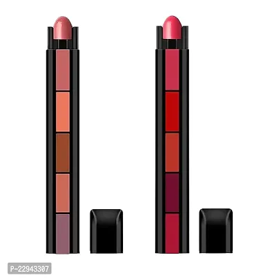 Combo of 2 Fabulous Matte Shades 5 Lipstick in 1, (Red + Nude) Edition Lipstick Set (20 ml) - (Pack of 2)-thumb0