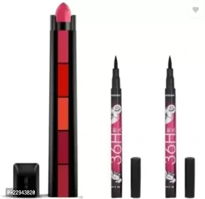 FAB 5 Red Edition 5 in 1 Pocket Matte Lipstick with 2 Eyeliner (Red, 15 g)