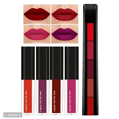 Waterproof Red Editon 5 in 1 Lipstick With 4pcs Matte Mini Liquid Lipsticks for Women and Girls