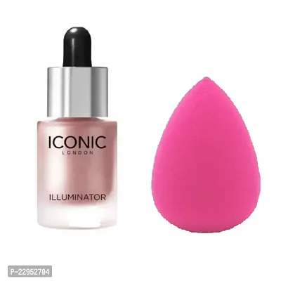 Iconic Highlighter illuminator liquid Face and Body Waterproof 3D Glow Bridal Makeup Highlighter Blossom Color With Beauty Blender Sponge Puff. (Blossom)