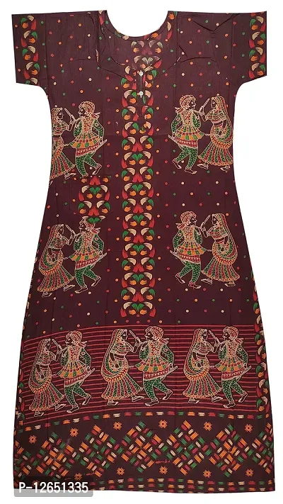 Pal Bastralaya Bengal Printed Cotton Nighty Night Gown/Night Dress for Women Free Size(cn208_maroon)