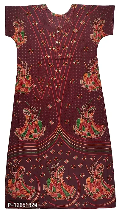 Pal Bastralaya Bengal Cotton Printed Nighty Night Gown/Night Dress for Women Free Size (033) (Maroon, Cotton)