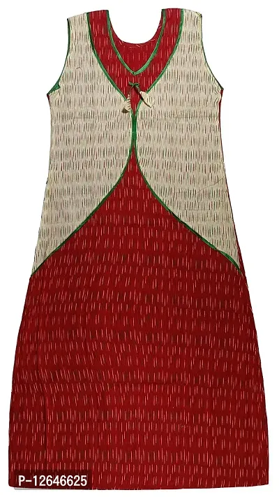 Pal Bastralaya Printed Bengal Cotton Nighty Night Gown/Night Dress for Women Free Size(cn077_Wine/Sand)