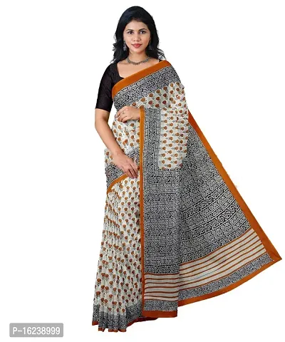 Attractive Mulmul Cotton Block Print Saree with Blouse piece-thumb0