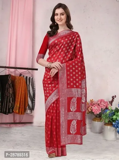 Stylish Red Crepe Saree with Blouse piece For Women