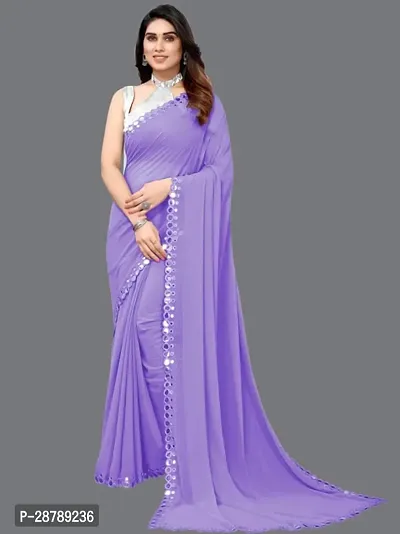 Stylish Purple Crepe Saree with Blouse piece For Women-thumb0