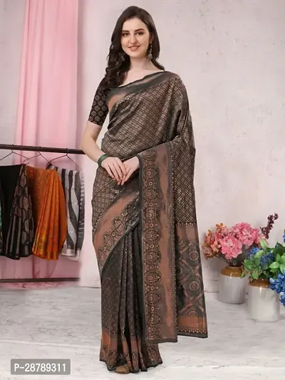 Stylish Brown Crepe Saree with Blouse piece For Women